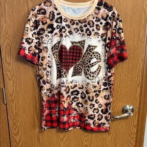 Leopard and Plaid Love Kids Tee - Red and Brown